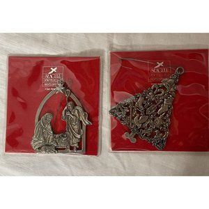2 Vintage Seagull  & Silversmiths Pewter Christmas Ornaments Nativity / Dove